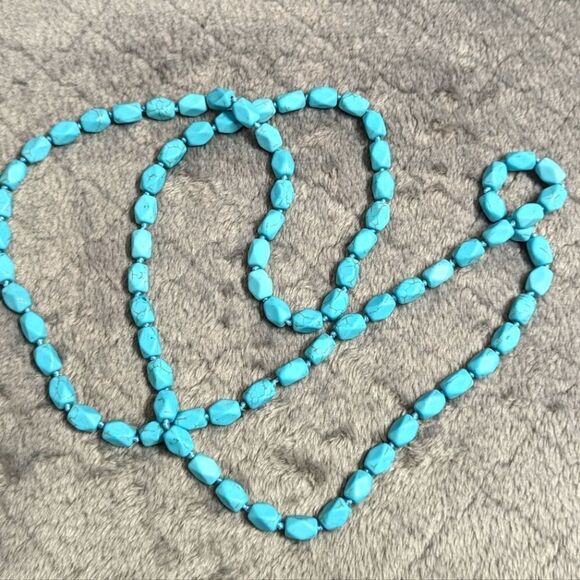 Vintage Hand knotted Turquoise Bead Necklace 22" Long - Picture 6 of 11
